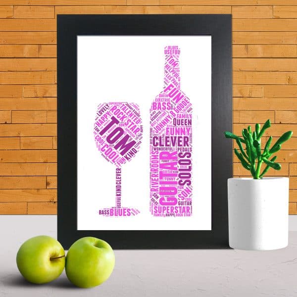 Wine glass word art print