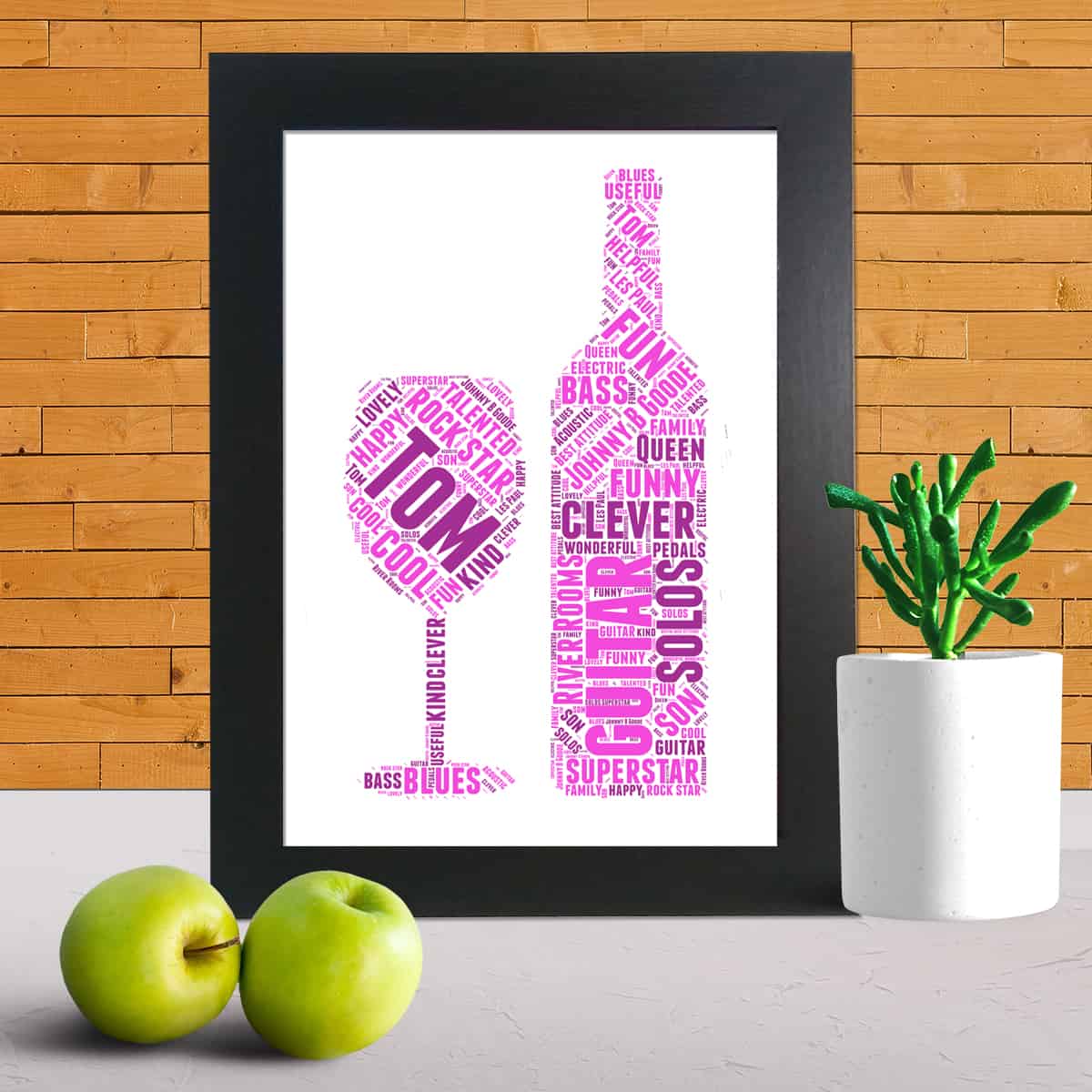 Wine glass word art print