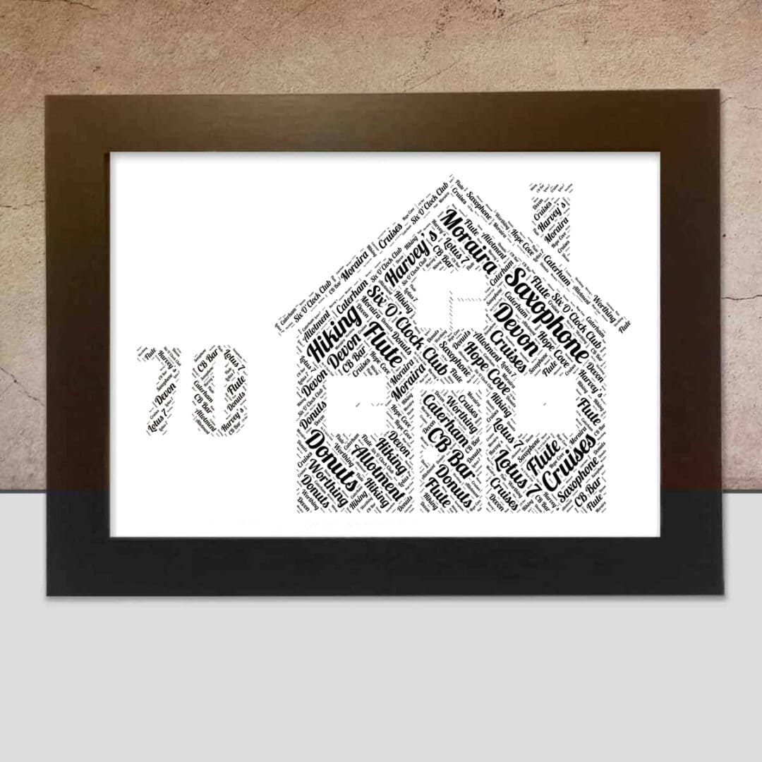 Personalised House 70th Print β Custom Word Art Gift