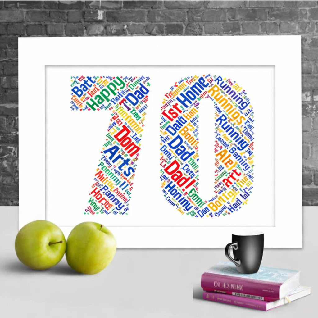 Customised 70th Anniversary Gift – Personalised Word Art Print