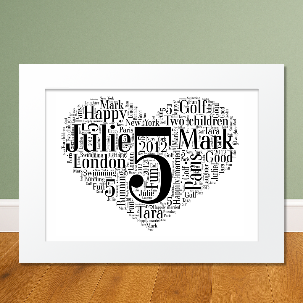Personalised 5th Wedding Anniversary Gift – Custom Word Art Print - Image 3