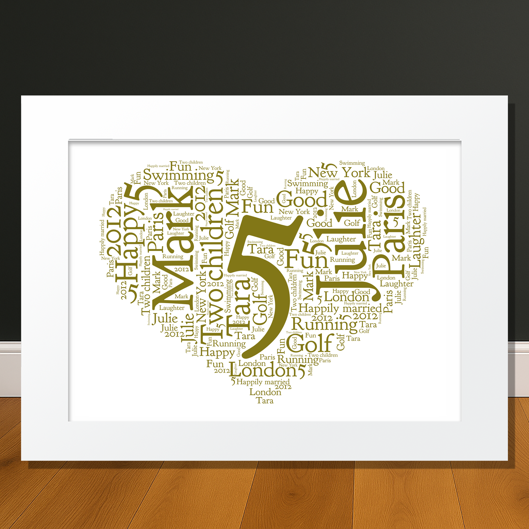 Personalised 5th Wedding Anniversary Gift – Custom Word Art Print