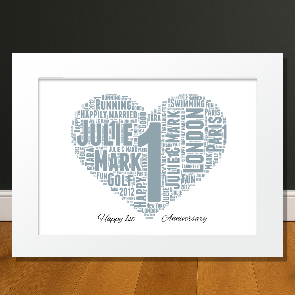 Personalised 1st Wedding Anniversary Gift – Custom Word Art Print