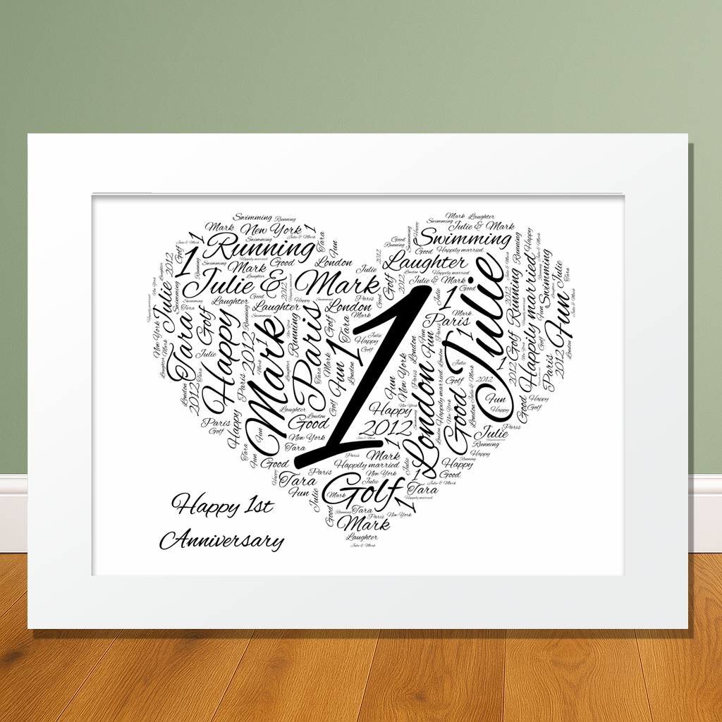 Personalised 1st Wedding Anniversary Gift – Custom Word Art Print - Image 3
